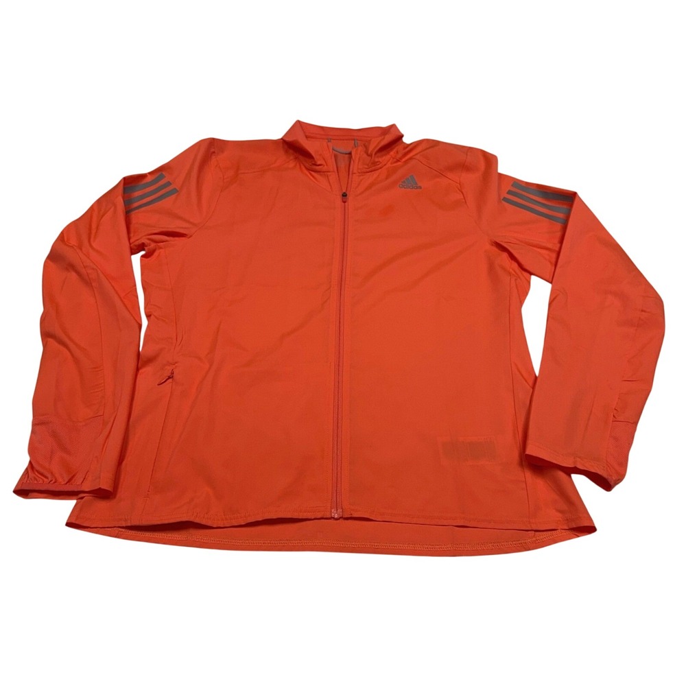 Adidas Running Jacket Women's Med Orange Full‎ Zip Reflective Windbreaker
